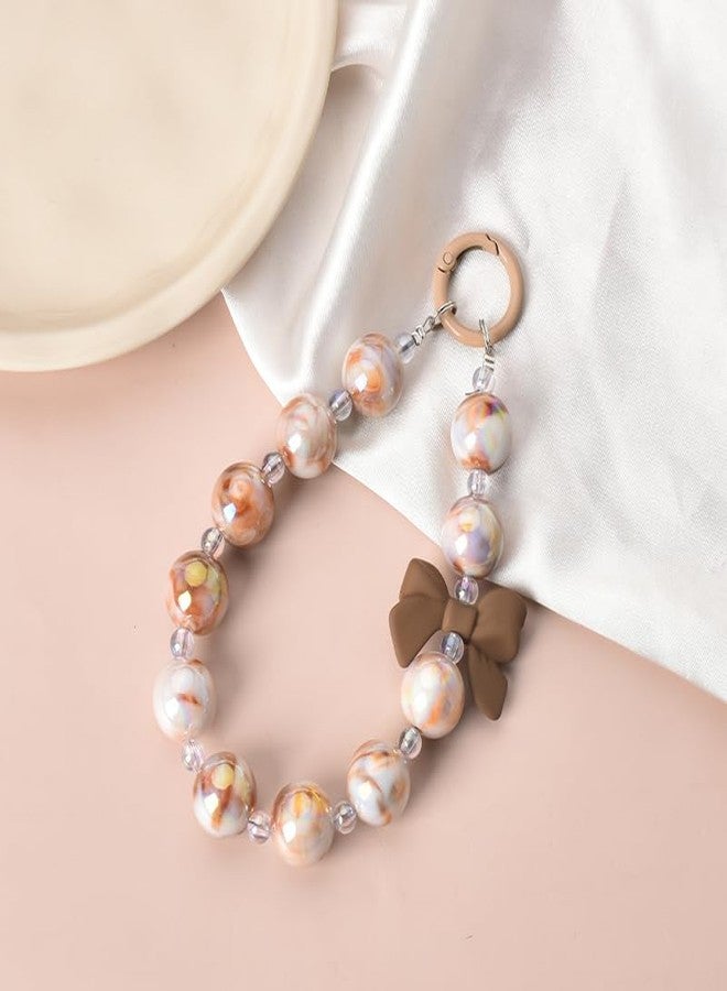 YangQian Cellphone Accessories Wrist Strap Crystal Bead Phone Lanyard Phone Chain Wristlet Beaded Bow Phonecase Bracelet Keychain Decorations for Car Keys Decorative Key Chain for Purses and Bags Pendants - Image 5