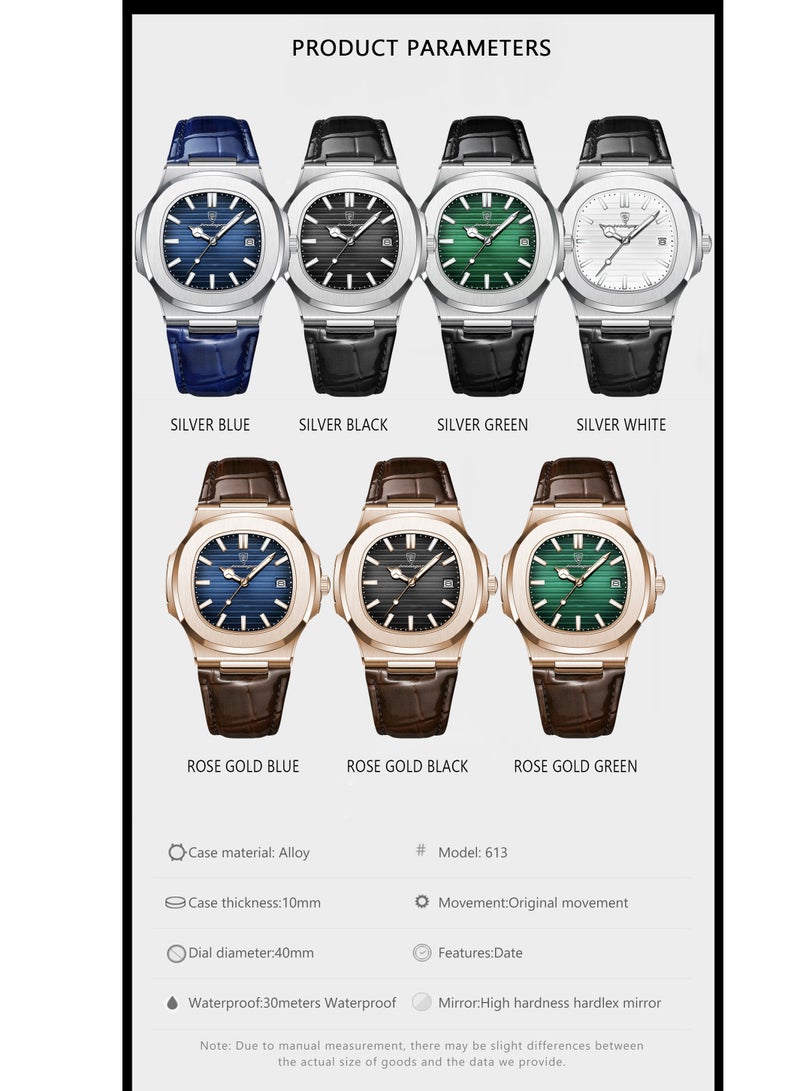 POEDAGAR Ultra Thin Waterproof Men's Watch with Calendar, Mineral Glass, and Unique Octagonal Case Design - Image 2