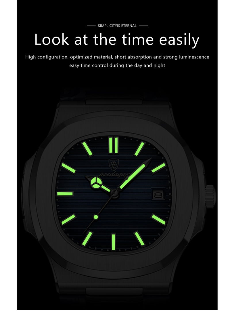 POEDAGAR Ultra Thin Waterproof Men's Watch with Calendar, Mineral Glass, and Unique Octagonal Case Design - Image 3