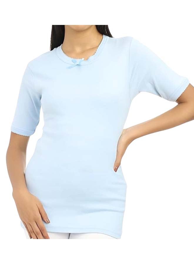 Dahab Cotton Half Sleeves Undershirt Round Neck For Women-Baby Blue - Image 3