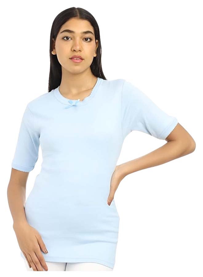 Dahab Cotton Half Sleeves Undershirt Round Neck For Women-Baby Blue - Image 2