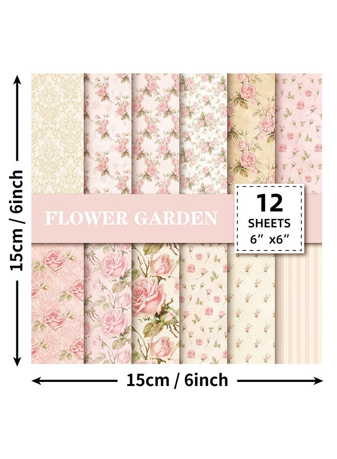 MXN 12 PCS Scrapbook Paper, Vintage Watercolor Floral Decorative Craft Paper, Single-Sided Pattern DIY for DIY Making Cards Scrapbooking Collection - Image 2