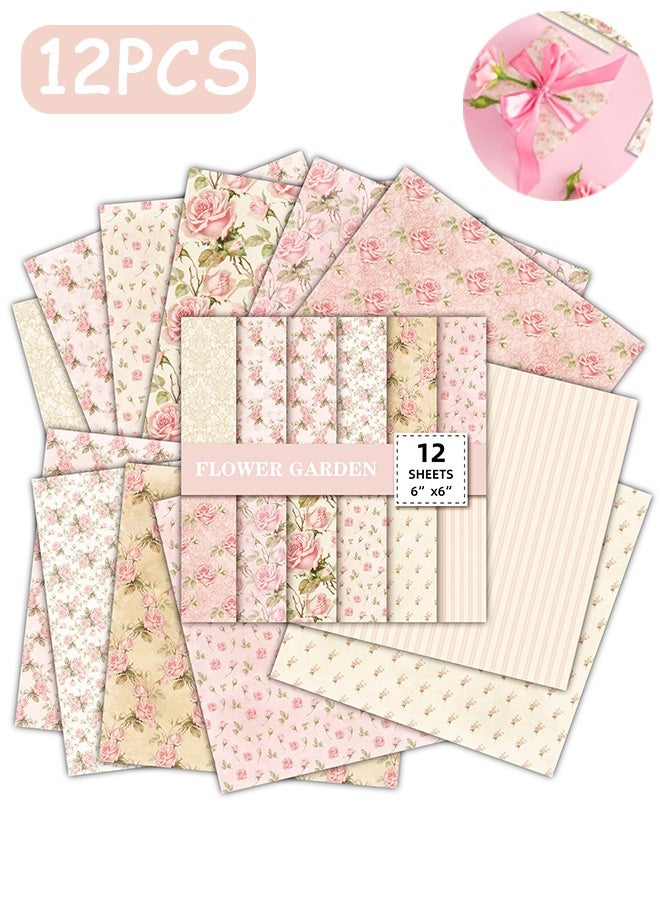 MXN 12 PCS Scrapbook Paper, Vintage Watercolor Floral Decorative Craft Paper, Single-Sided Pattern DIY for DIY Making Cards Scrapbooking Collection - Image 1
