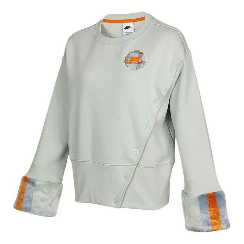 Nike (WMNS) Nike Fleece Print Crew Sweatshirt 'Grey' - Image 1