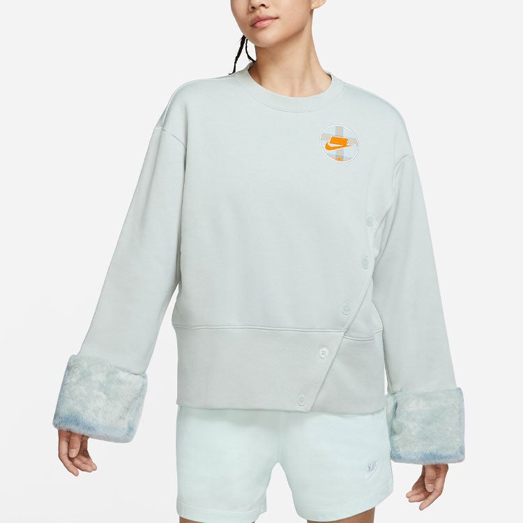 Nike (WMNS) Nike Fleece Print Crew Sweatshirt 'Grey' - Image 3