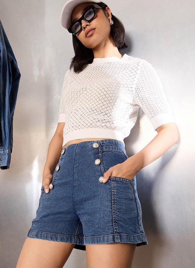 SASSAFRAS High-Rise Denim Shorts for Women - Image 5