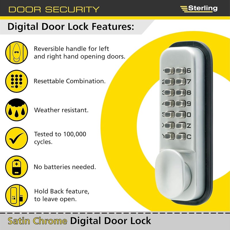Sterling S2235V Digital Push Button Lock-Satin, Chrome - Image 2