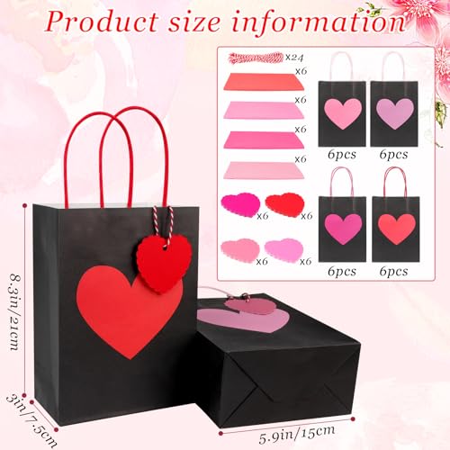 Fangoo 24Pcs Red Pink Heart Valentine Paper Gift Bags with Handles Heart Tags Tissue Paper for Kids Classroom Small Valentine Goodie Bags Wedding Birthday Party Favor Bags - Image 2