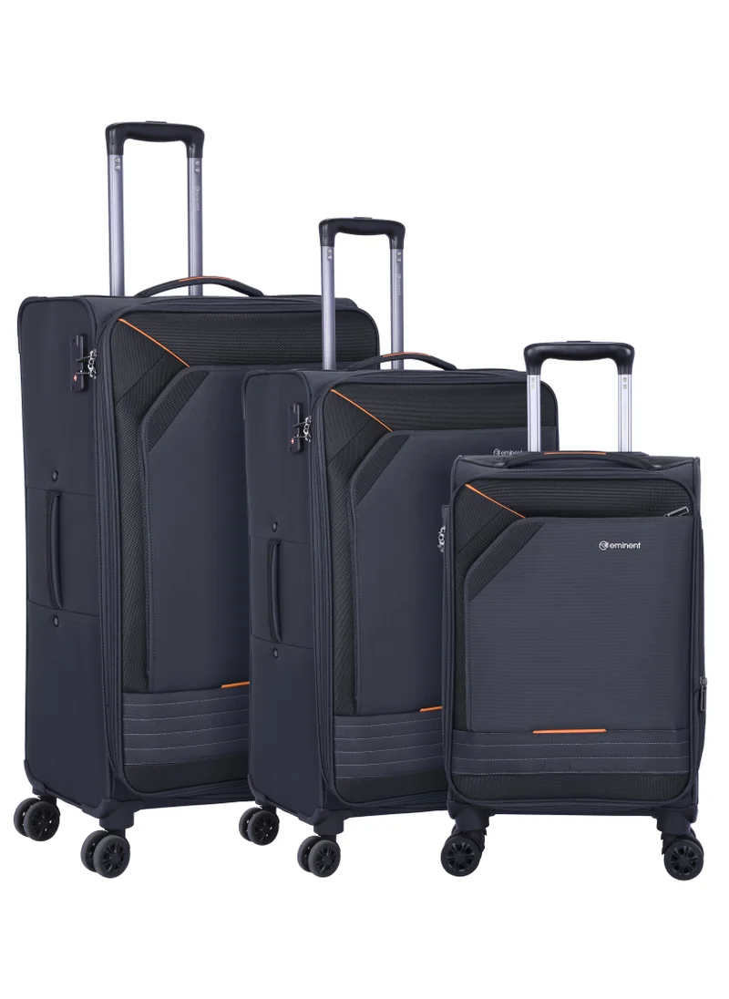 إيمينينت Expandable Trolley Luggage Set of 3 Bag Soft Suitcase for Unisex Travel Polyester Shell Lightweight with TSA lock Double Spinner Wheels E777SZ Black