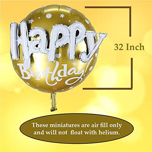 AMFIN® Happy Birthday 3D Round Foil Balloon Golden / 3D Happy Birthday Printed on Golden Round Shape Foil Balloon for Party Decoration, Birthday Decoration, Kids Decoration - Image 2