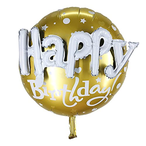 AMFIN® Happy Birthday 3D Round Foil Balloon Golden / 3D Happy Birthday Printed on Golden Round Shape Foil Balloon for Party Decoration, Birthday Decoration, Kids Decoration - Image 1
