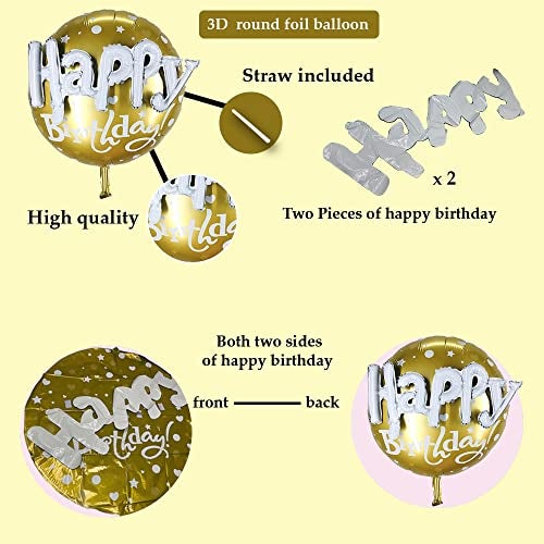 AMFIN® Happy Birthday 3D Round Foil Balloon Golden / 3D Happy Birthday Printed on Golden Round Shape Foil Balloon for Party Decoration, Birthday Decoration, Kids Decoration - Image 4