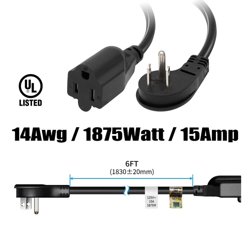 FIRMERST 1875W 6 Feet 15A Low Profile Flat Plug Extension Cord 14 AWG Black, UL Listed - Image 2