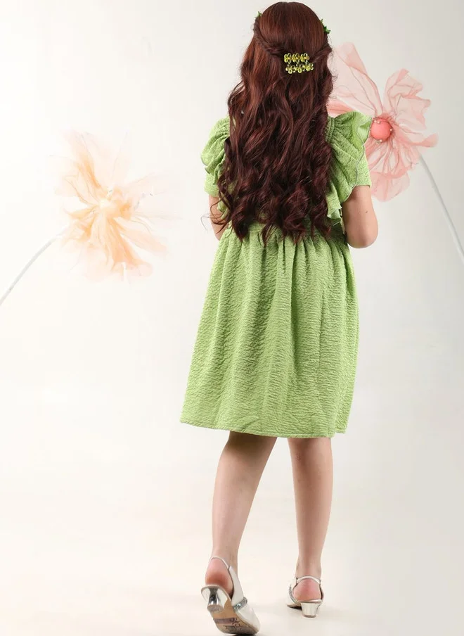 بونكيدز BONKIDS Olive Green Flutter Sleeve Fit & Flare Dress