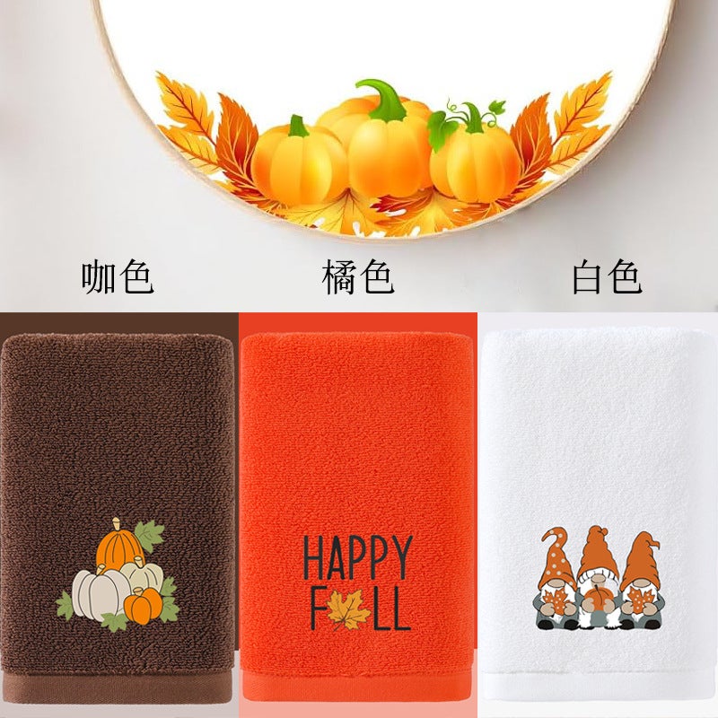 Customized Embroidered Cotton Towels With Pumpkin Festival And Christmas Patterns Support Small Batch Customization Of Logos And Sales - Image 2