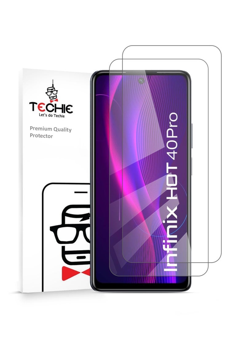 Techie 2 Pack HD Tempered Glass Screen Protector for Infinix Hot 40 / Hot 40 Pro - Anti Reflection Anti Bubbles 9H Hardness 0.33 mm Rounded Edges Easy Installation  - Image 1