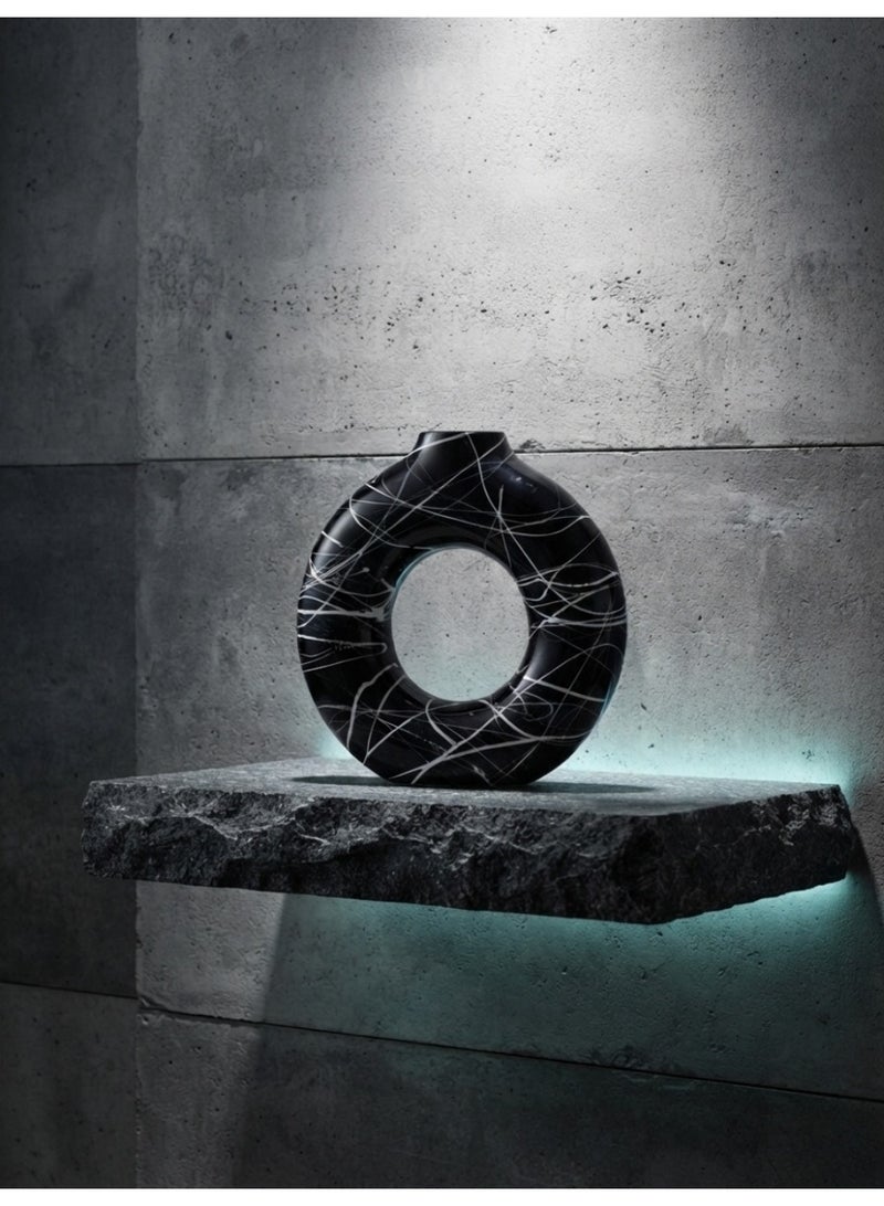Modern Handmade "Donut" Vase - Solid Marble Decorated with White Lines, Fade-Resistant Colors, Luxury Home & Office Decor Piece - Image 1