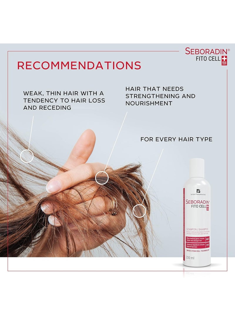 Seboradin Hair Loss and Regrowth Fitocell Shampoo with Swiss Technology Stem Cells Phytocelltec™ Malus Domestica and Biotin, for Men and Women, 200 ml - Image 4