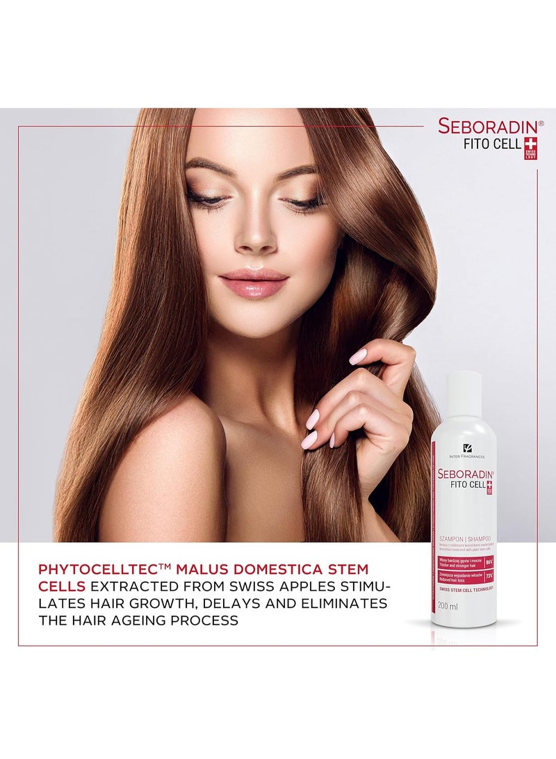 Seboradin Hair Loss and Regrowth Fitocell Shampoo with Swiss Technology Stem Cells Phytocelltec™ Malus Domestica and Biotin, for Men and Women, 200 ml - Image 3