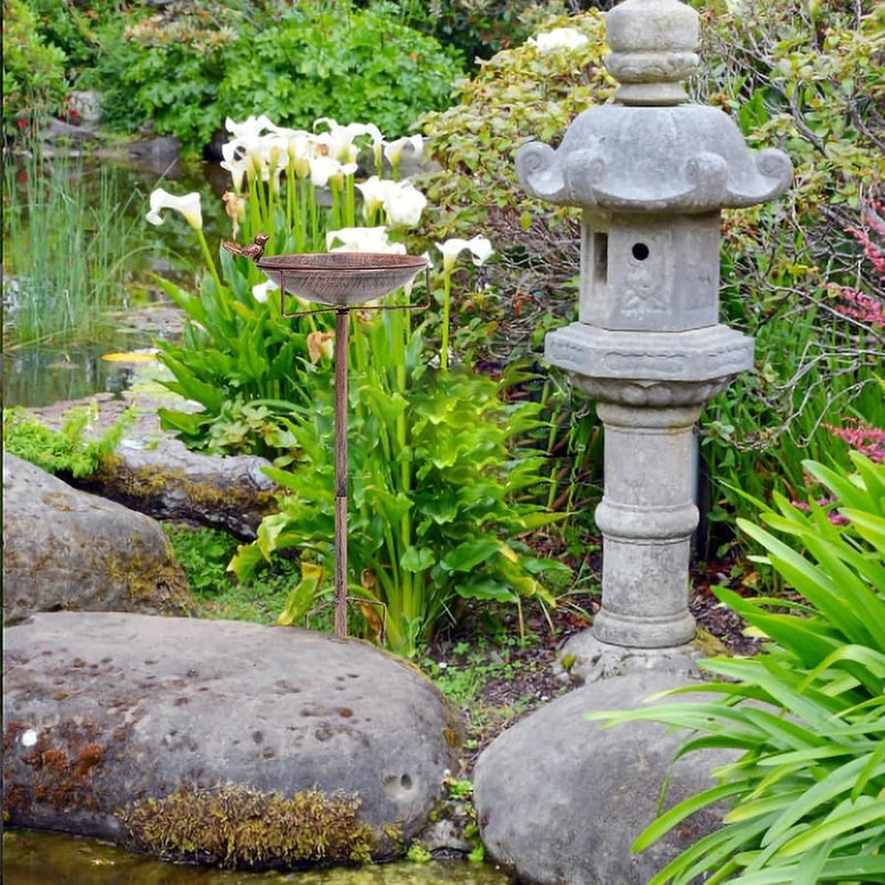 Antique Finish Metal Bird Bath and Feeder for Outdoor Garden Easy Ground Installation - Image 5