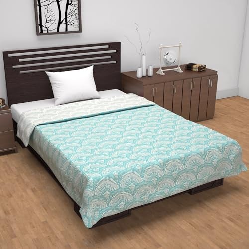 Divine Casa 120 GSM Microfiber Single Dohar | Soft & Lightweight Throw Blanket | Cozy & Breathable | All-Season Comfort | 210 x 140 CM | Art Deco Fan Pattern | Aqua & White - Image 2