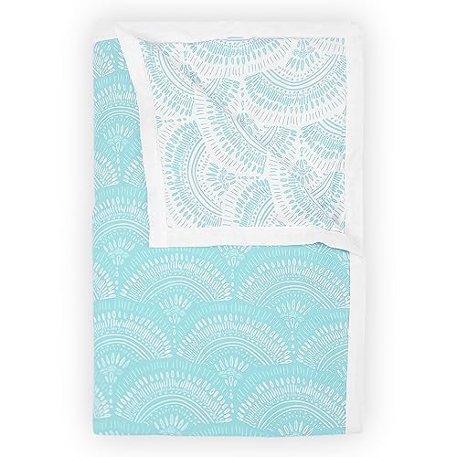 Divine Casa 120 GSM Microfiber Single Dohar | Soft & Lightweight Throw Blanket | Cozy & Breathable | All-Season Comfort | 210 x 140 CM | Art Deco Fan Pattern | Aqua & White - Image 1