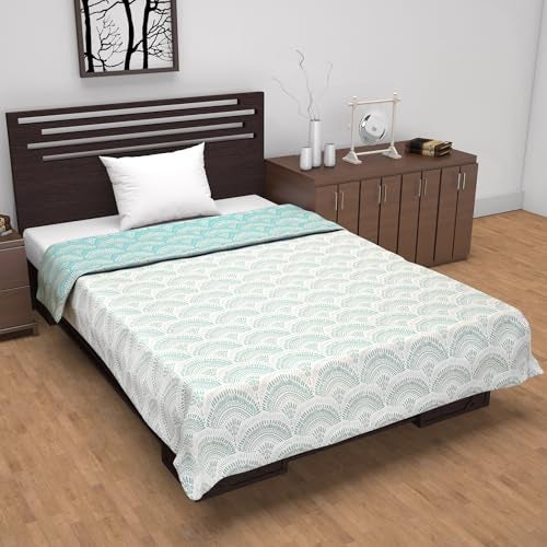 Divine Casa 120 GSM Microfiber Single Dohar | Soft & Lightweight Throw Blanket | Cozy & Breathable | All-Season Comfort | 210 x 140 CM | Art Deco Fan Pattern | Aqua & White - Image 3