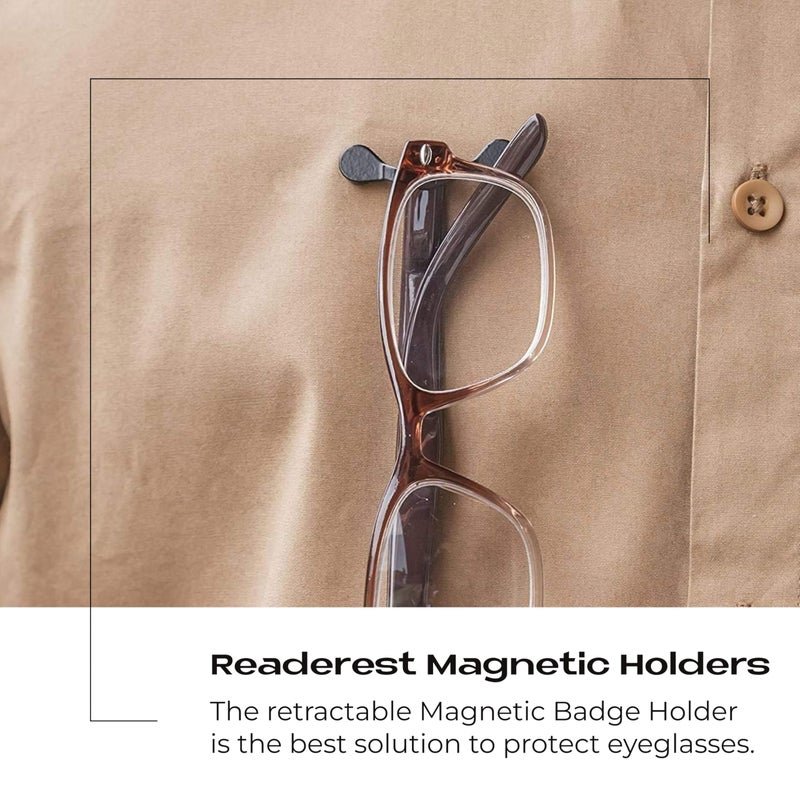 ReadeREST Readerest Magnetic Eyeglasses Holder-2 Styles Magnet Pin (2x Stainless Steel & 1 Classic Black) - Reading Glasses and Sunglass Badge Pin - Eyeglass Holders for Men and Women - Pins for Clothes & Shirt  - Image 2