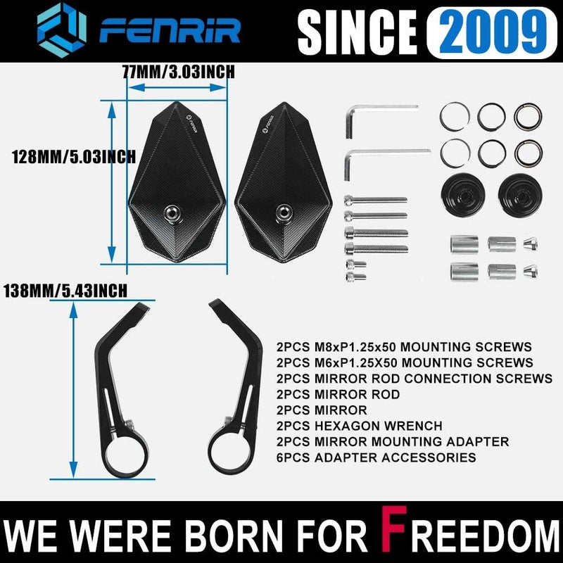 FENRIR CNC Aluminum Alloy Cafe Racer Black Motorcycle Bar End Mirrors - Universal Rear View for 22MM 7/8" Handlebar - Image 4
