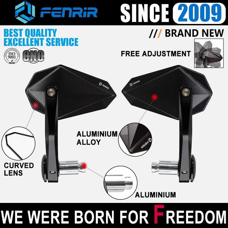 FENRIR CNC Aluminum Alloy Cafe Racer Black Motorcycle Bar End Mirrors - Universal Rear View for 22MM 7/8" Handlebar - Image 3