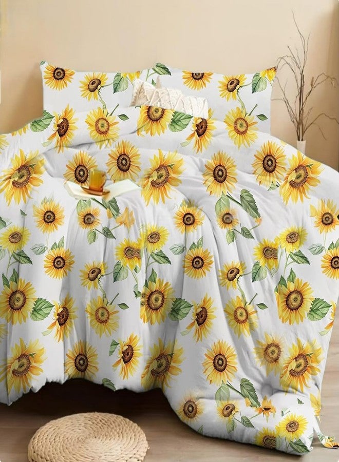 SDIII 3PCS Sunflower Comforter Set Full, Soft Microfiber Lightweight Sunflower Comforter Full, Yellow Floral Bedding Set for Girls Boys Kids and Teens - Image 1