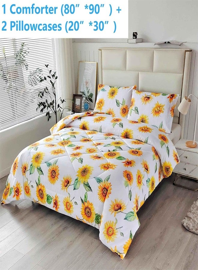 SDIII 3PCS Sunflower Comforter Set Full, Soft Microfiber Lightweight Sunflower Comforter Full, Yellow Floral Bedding Set for Girls Boys Kids and Teens - Image 2