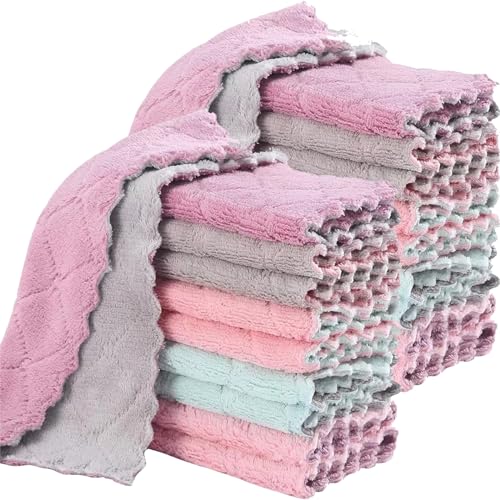 MISSJOJIAY 20 Pack Cleaning Cloth Kitchen Cloth, Dish Towels Super Absorbent Coral Velvet Dishtowels, Microfiber Premium Soft Tea Towels, Quick Dry Rags, Multipurpose Reusable Washcloths, Non-Stick Oil Cloths. - Image 1