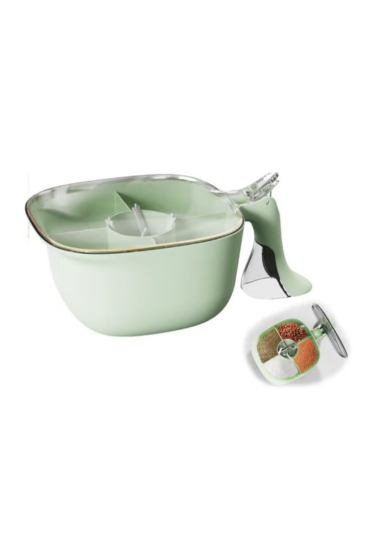 Seasoning Box Five Compartment Jar Kitchen Storage Container Bottle with Lid Green Medium