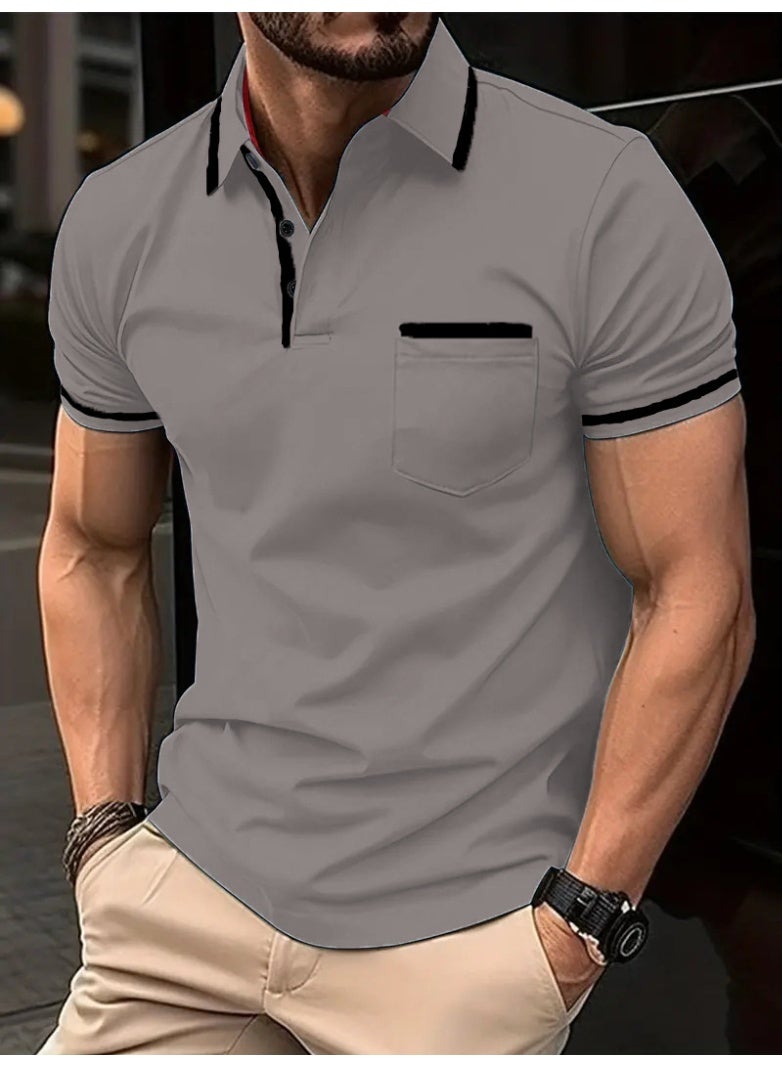 Fashionable Men's Polo Shirt with Button Pocket Summer Sports Polo Tennis Shirt Casual Wear for Men - Image 1