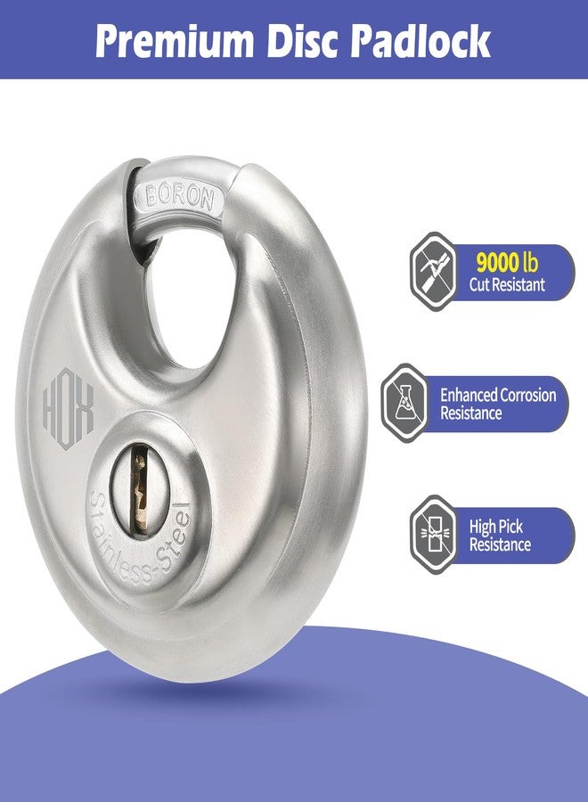 HOX Heavy Duty Padlock with Key - 70mm Stainless Steel Commercial Discus Keyed Lock, High Security, 4 Pack - Image 2