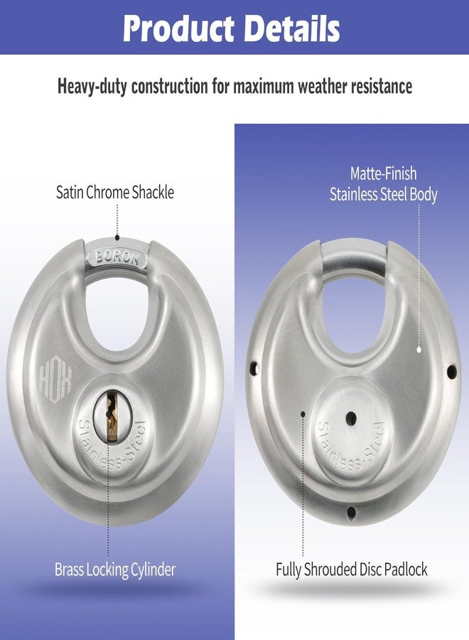 HOX Heavy Duty Padlock with Key - 70mm Stainless Steel Commercial Discus Keyed Lock, High Security, 4 Pack - Image 4