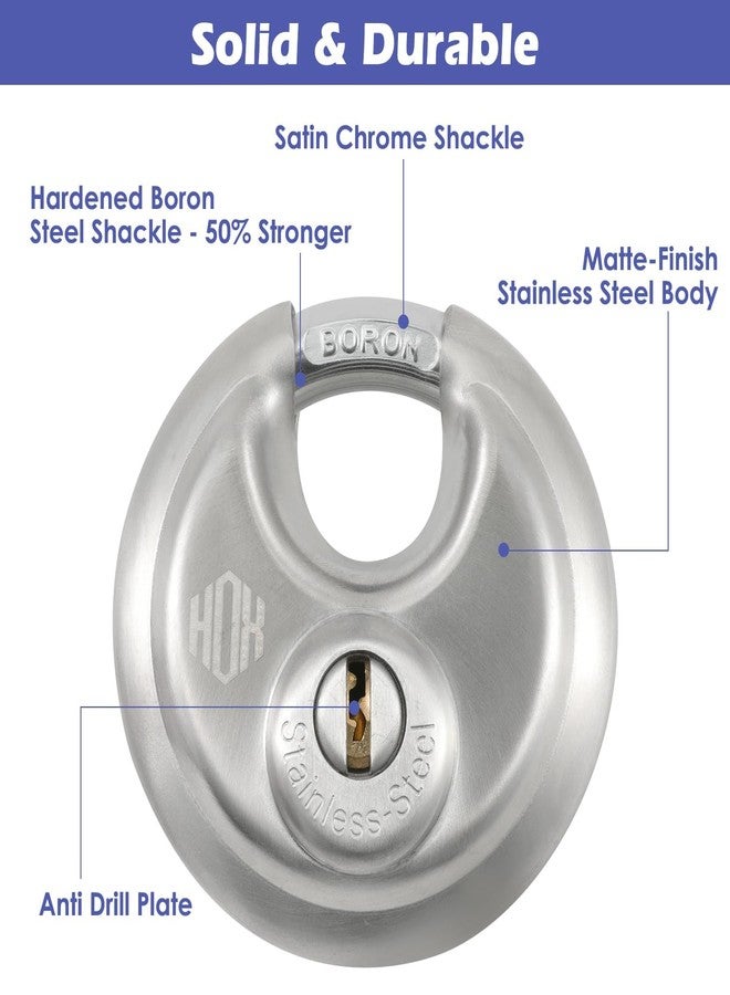 HOX Heavy Duty Padlock with Key - 70mm Stainless Steel Commercial Discus Keyed Lock, High Security, 4 Pack - Image 3