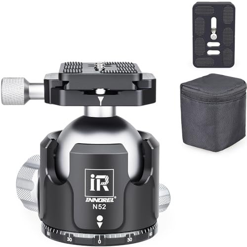 Innorel Low Profile Tripod Ball HeadINNOREL N52Panoramic CNC Metal Camera Tripod Ball Head with Two 14 Screw Arca Swiss Quick Release Plates for TripodMonopodDSLRCamcorderMax Load 66lbs30kg - Image 1