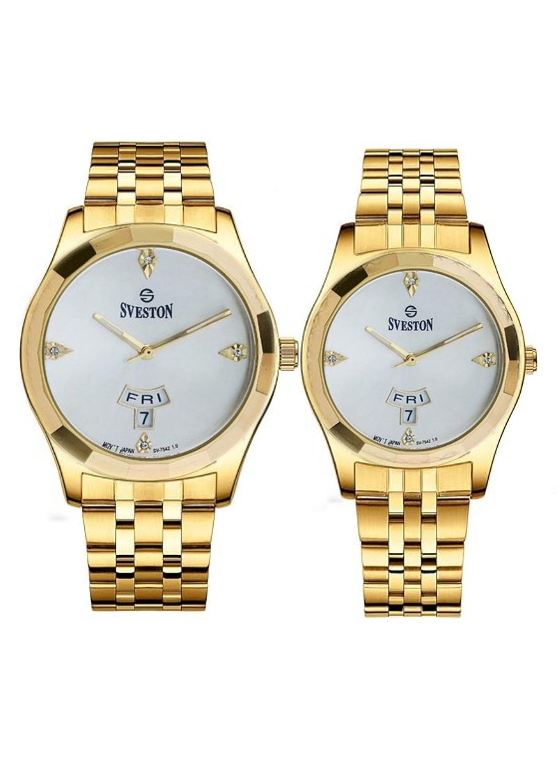 Sveston Analog Quartz Gold Stainless Steel Couple Set Watch SV 7542  - Image 1