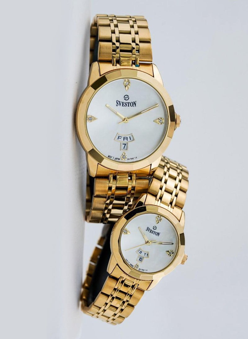 Sveston Analog Quartz Gold Stainless Steel Couple Set Watch SV 7542  - Image 3