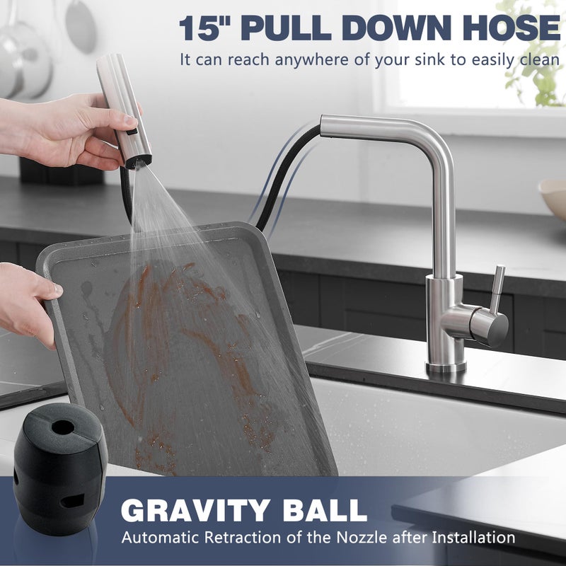 GIMILI Kitchen Faucet with Pull Down Sprayer Brushed Nickel Waterfall Modern Kitchen Sink Faucet - Image 5