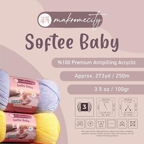 Makromecity Softee Baby Yarn,%100 Premium Anti-Pilling Acrylic, 3.5 Oz, 273 yd (100gr/250 mt), Snow White Soft Yarn for Crocheting and Knitting (Snow White, 1 Skein) - Image 3
