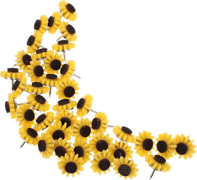 CHILDWEET 40pcs Sunflower Push for Cork Board Cute Decorative Thumbtacks for Office and Home Use and Material for Desk Decorations and Photo Walls - Image 1