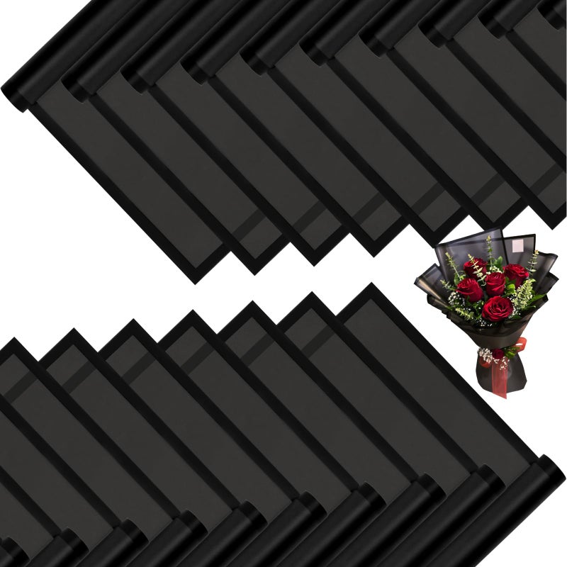 DEWJDFSC 20 Sheets Flower Wrapping Paper,Waterproof Floral Korean Bouquet Wrapping Paper, Florist Supplies, Suitable for Flowers Gift Packaging (Black) - Image 1