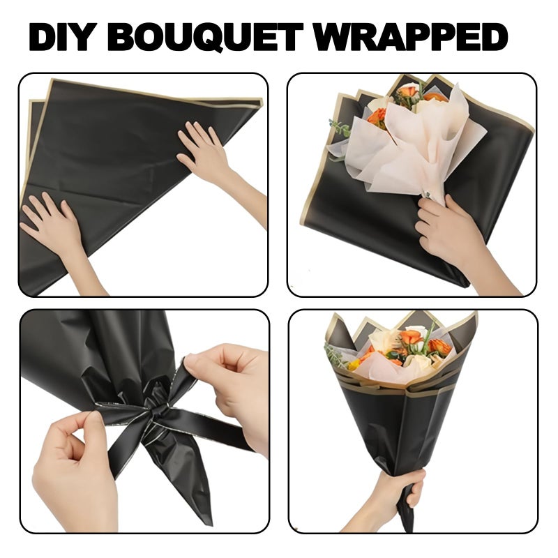 DEWJDFSC 20 Sheets Flower Wrapping Paper,Waterproof Floral Korean Bouquet Wrapping Paper, Florist Supplies, Suitable for Flowers Gift Packaging (Black) - Image 5