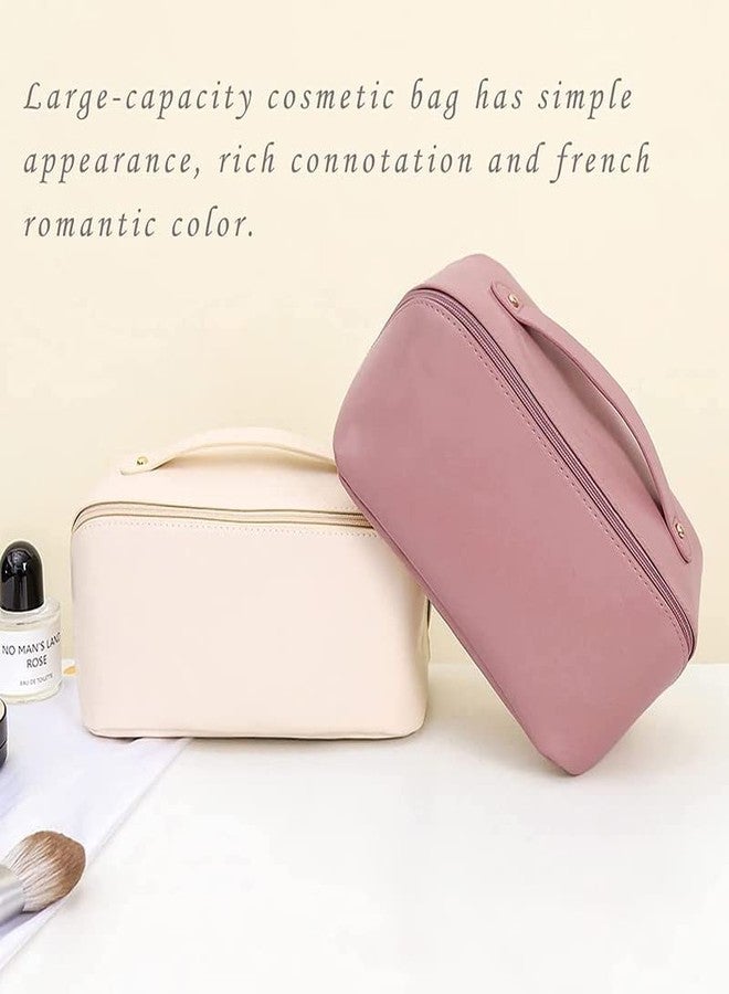 LYDL Large Capacity Travel Cosmetic Bag for Women,Travelling Opens Flat Makeup Bag Leather Cosmetic Bag Waterproof,Multifunctional Storage Travel Toiletry Bag Skincare Bag (Pink) - Image 4