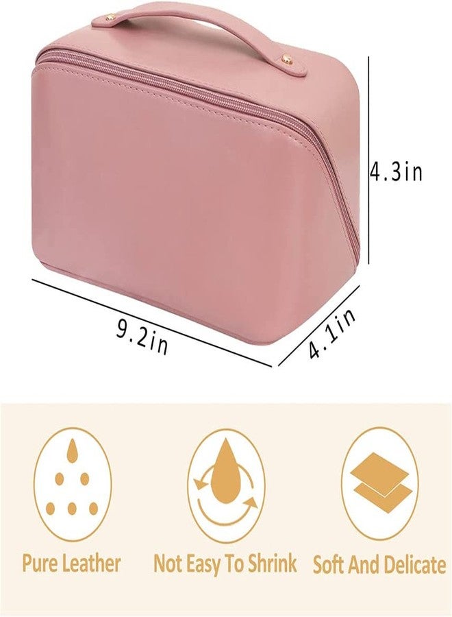 LYDL Large Capacity Travel Cosmetic Bag for Women,Travelling Opens Flat Makeup Bag Leather Cosmetic Bag Waterproof,Multifunctional Storage Travel Toiletry Bag Skincare Bag (Pink) - Image 2