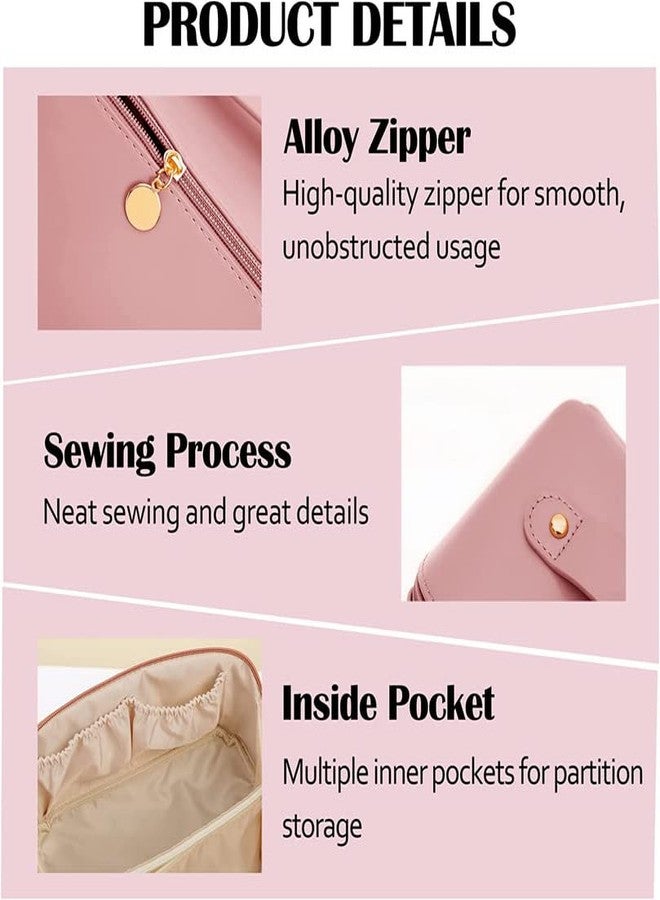 LYDL Large Capacity Travel Cosmetic Bag for Women,Travelling Opens Flat Makeup Bag Leather Cosmetic Bag Waterproof,Multifunctional Storage Travel Toiletry Bag Skincare Bag (Pink) - Image 3