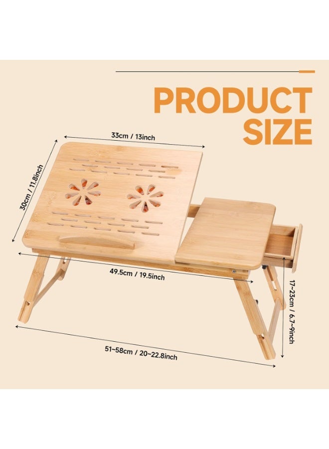 NANAO طاولة لابتوب من الخيزران مع مروحة تبريد، صينية سرير قابلة للطي للإفطار، الكتابة، والرسم، مع سطح مائل ودرج، طاولة محمولة للسرير، الأريكة، والأرض. - Image 2